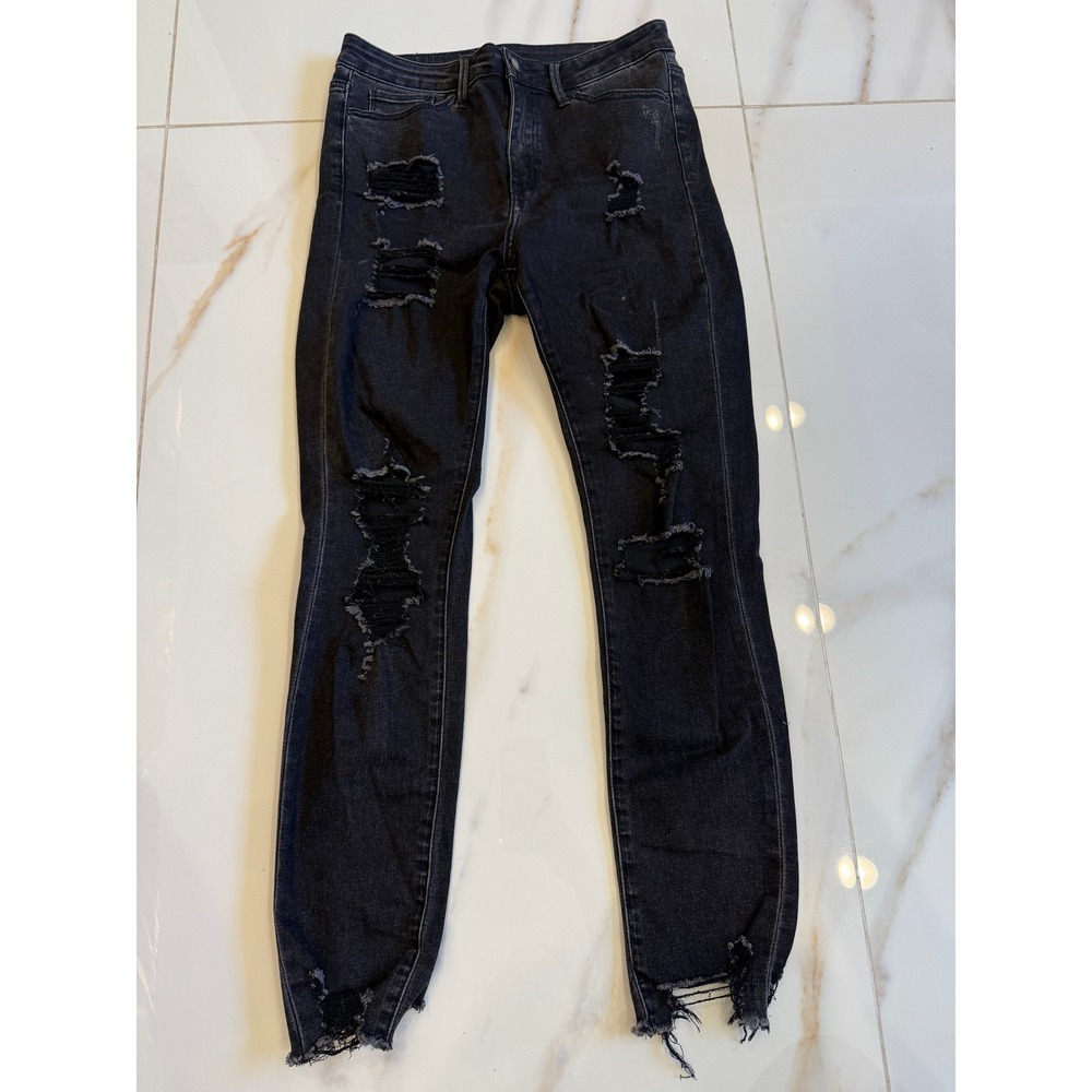 9/29 Distressed High Rise Skinny Jeans Black Frayed Hem Size 29 RN155481